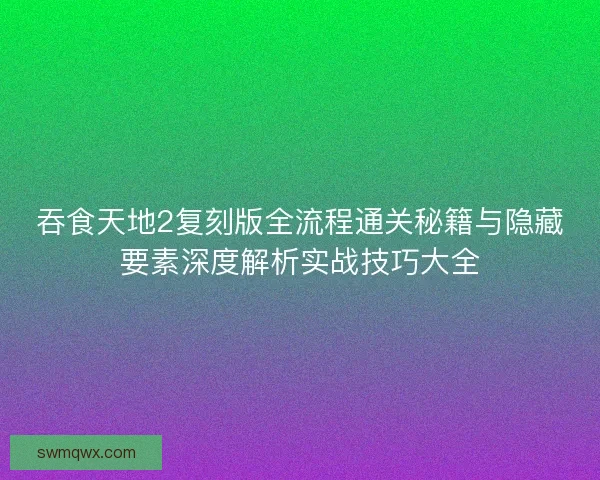 吞食天地2复刻版全流程通关秘籍与隐藏要素深度解析实战技巧大全
